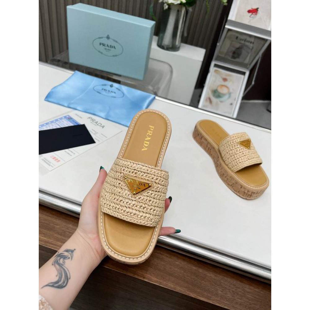 Prada natural crochet sandals platform slides 36-45 Shoes