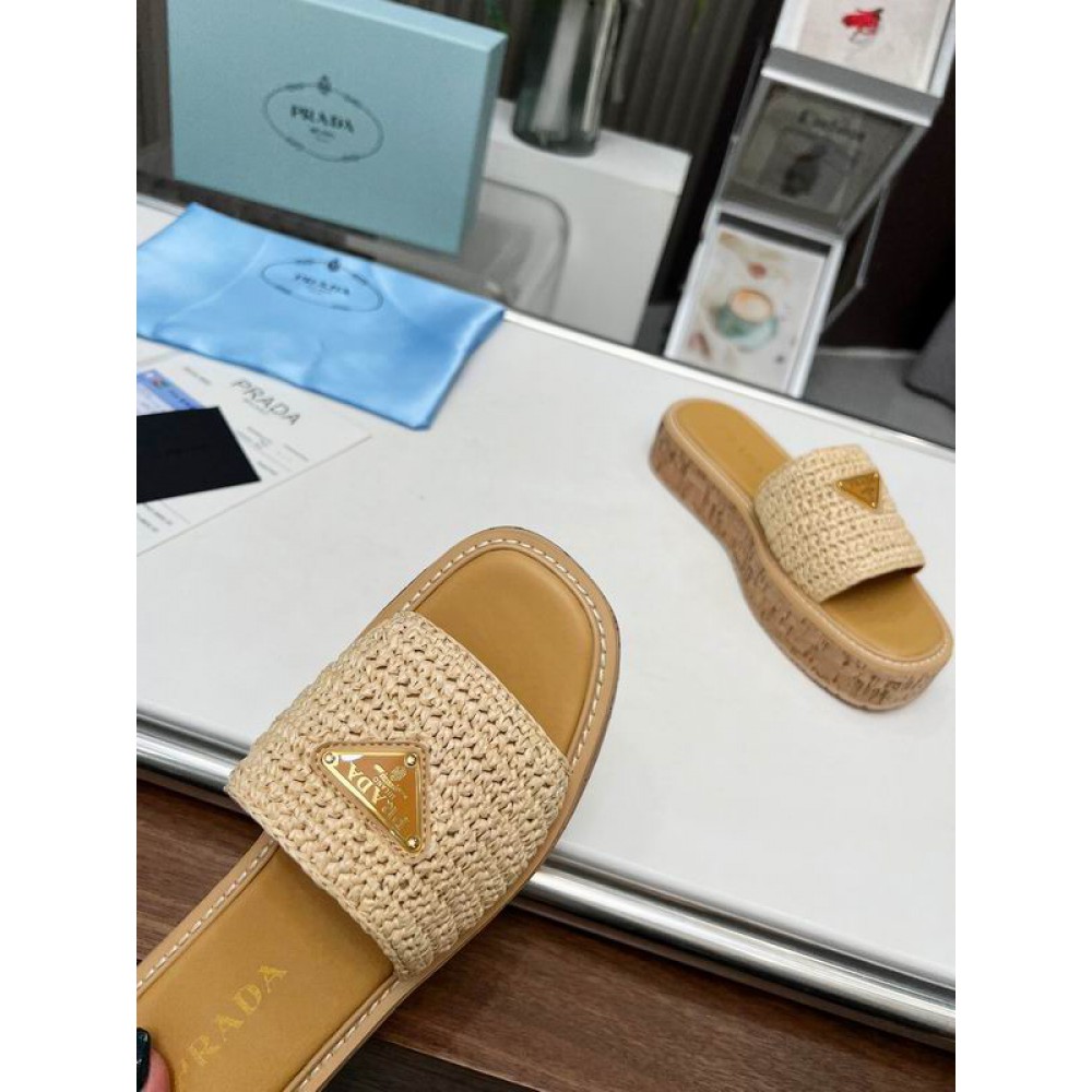 Prada natural crochet sandals platform slides 36-45 Shoes