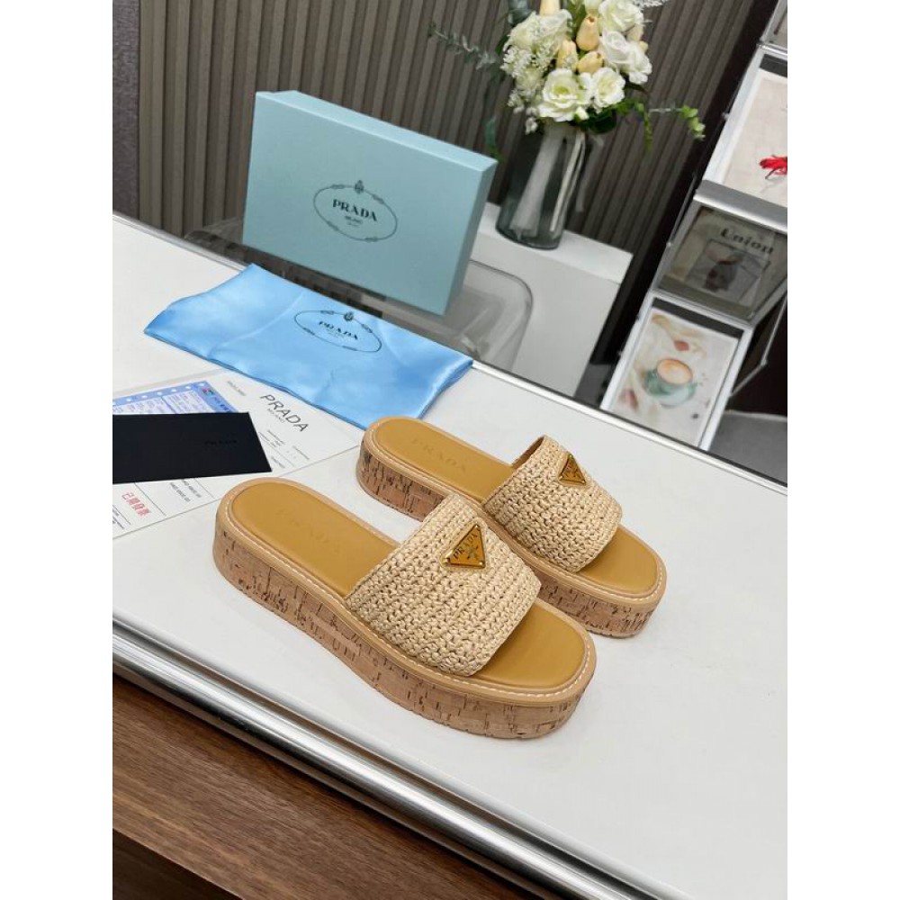 Prada natural crochet sandals platform slides 36-45 Shoes