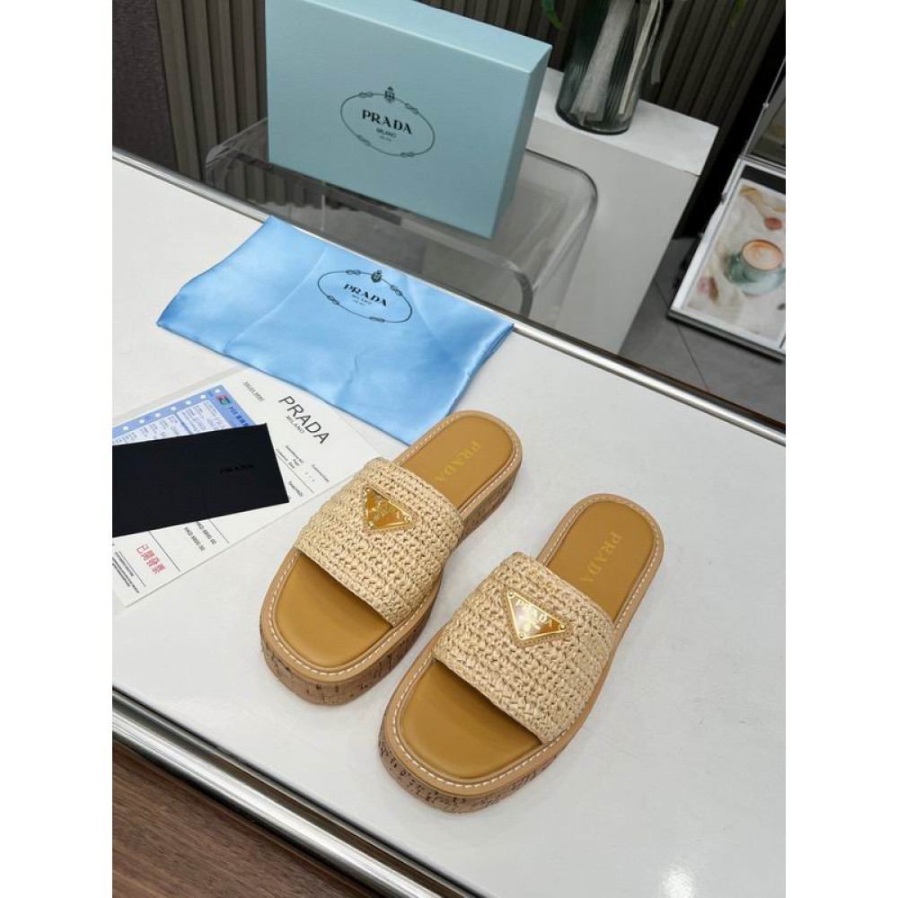 Prada natural crochet sandals platform slides 36-45 Shoes