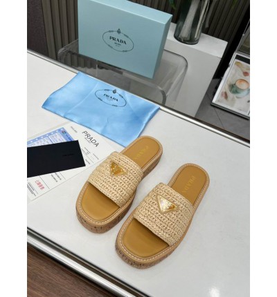 Prada natural crochet sandals platform slides 36-45