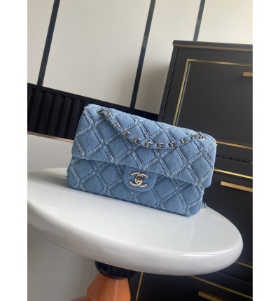 Chanel classic flap bag medium size denim 25.5X15X6cm