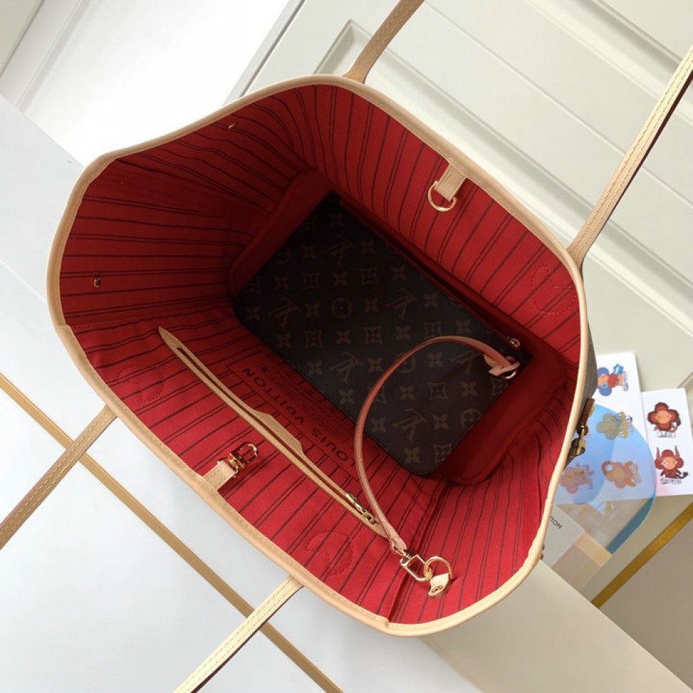Lv Neverfull GM-MM size monogram red indise Bags
