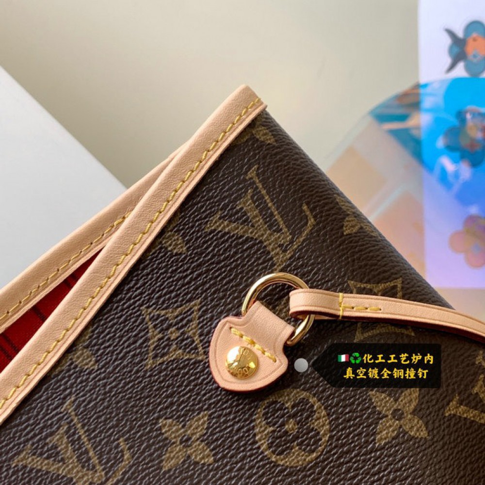 Lv Neverfull GM-MM size monogram red indise Bags