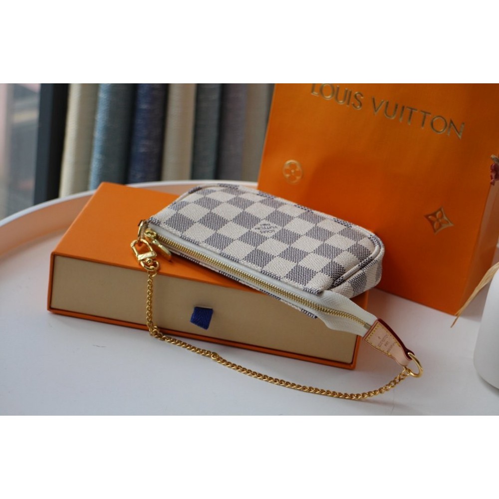 Lv Mini Pochette Accessories 15.5x10.5x4cm damier azur Bags