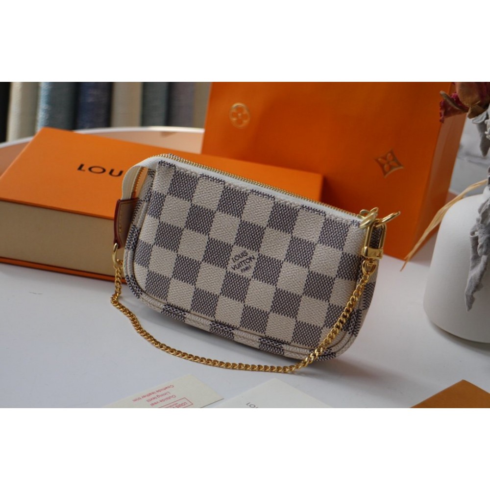 Lv Mini Pochette Accessories 15.5x10.5x4cm damier azur Bags