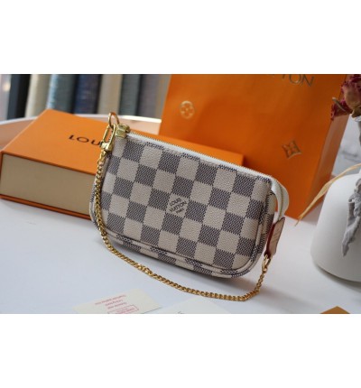 Lv Mini Pochette Accessories 15.5x10.5x4cm damier azur
