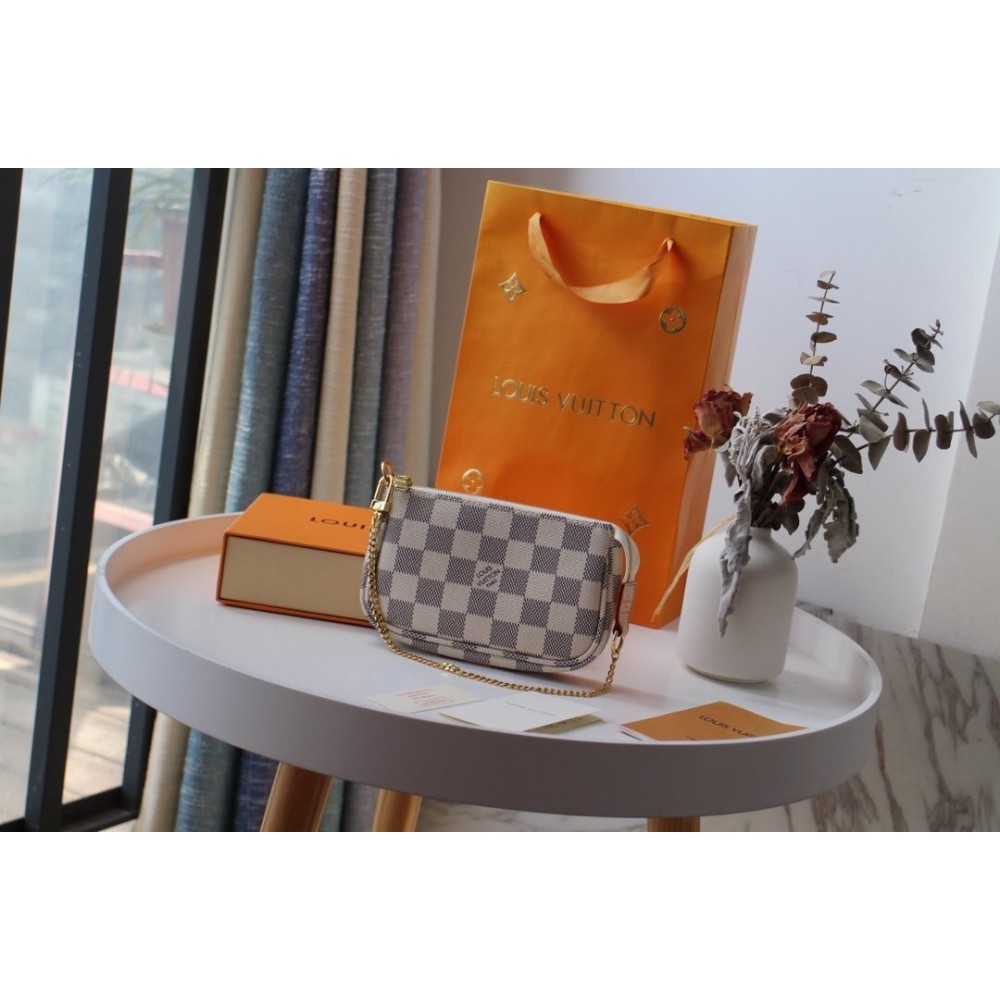 Lv Mini Pochette Accessories 15.5x10.5x4cm damier azur Bags