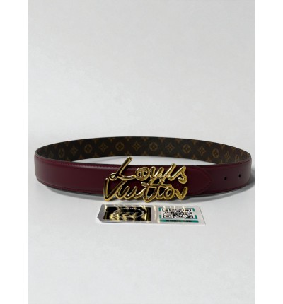 Lv Script 3cm belt reversible rosso - canvas 