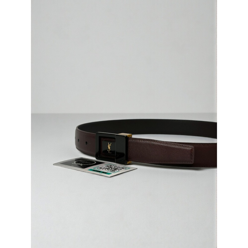 Ysl belt LA 66 buckle 3cm leather 100% burgundy Accesories