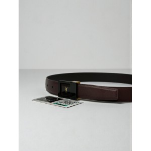 Ysl belt LA 66 buckle 3cm leather 100% burgundy Accesories