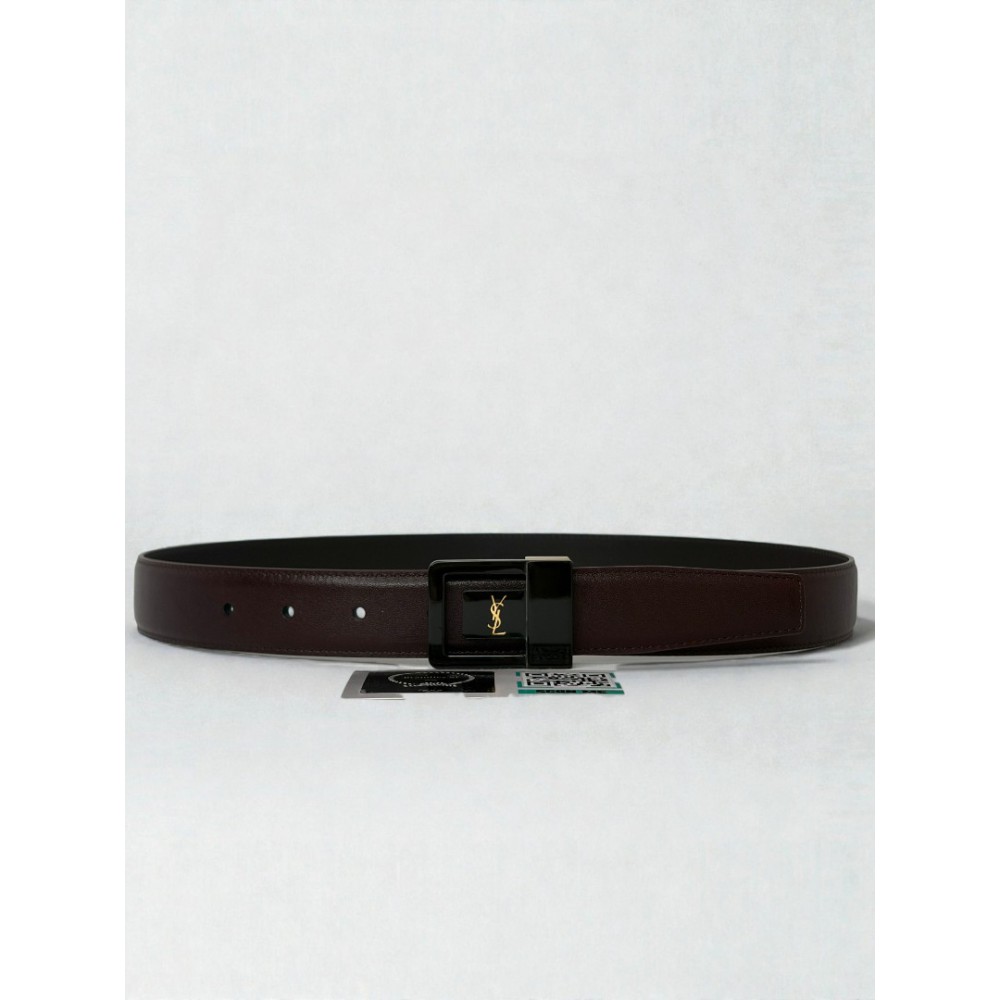 Ysl belt LA 66 buckle 3cm leather 100% burgundy Accesories