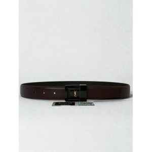 Ysl belt LA 66 buckle 3cm leather 100% burgundy Accesories