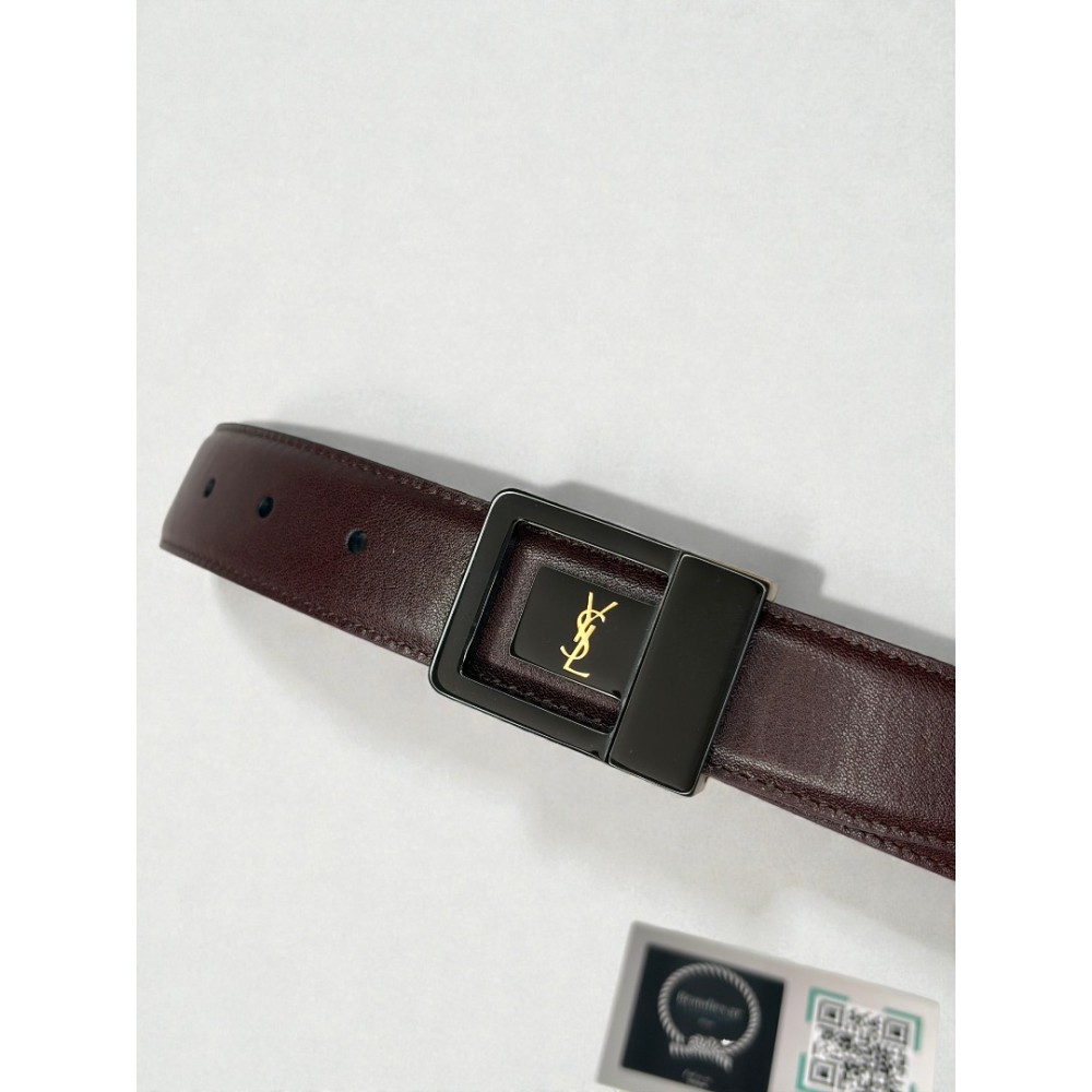Ysl belt LA 66 buckle 3cm leather 100% burgundy Accesories