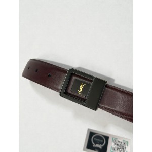 Ysl belt LA 66 buckle 3cm leather 100% burgundy Accesories
