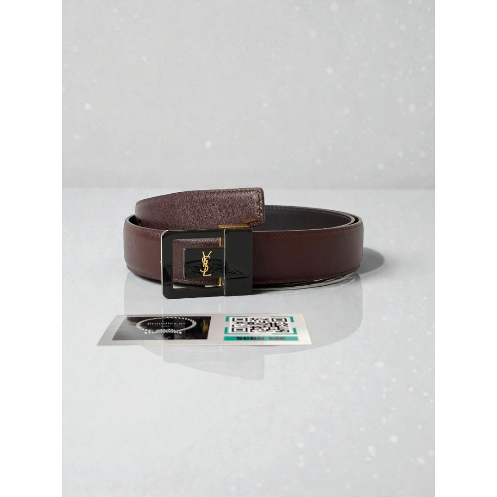 Ysl belt LA 66 buckle 3cm leather 100% burgundy Accesories
