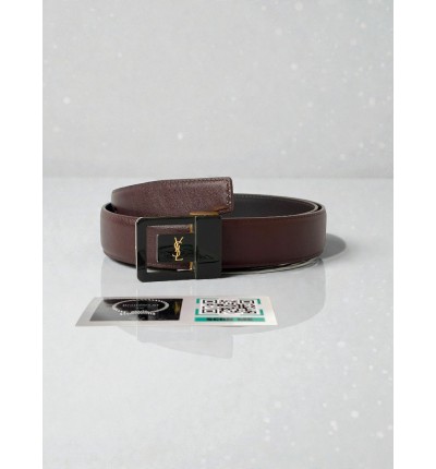 Ysl belt LA 66 buckle 3cm leather 100% burgundy