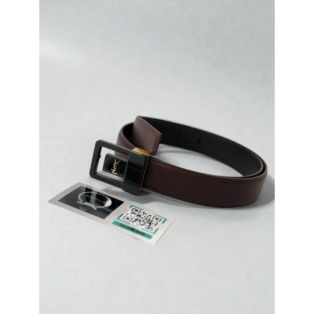 Ysl belt LA 66 buckle 3cm leather 100% burgundy Accesories